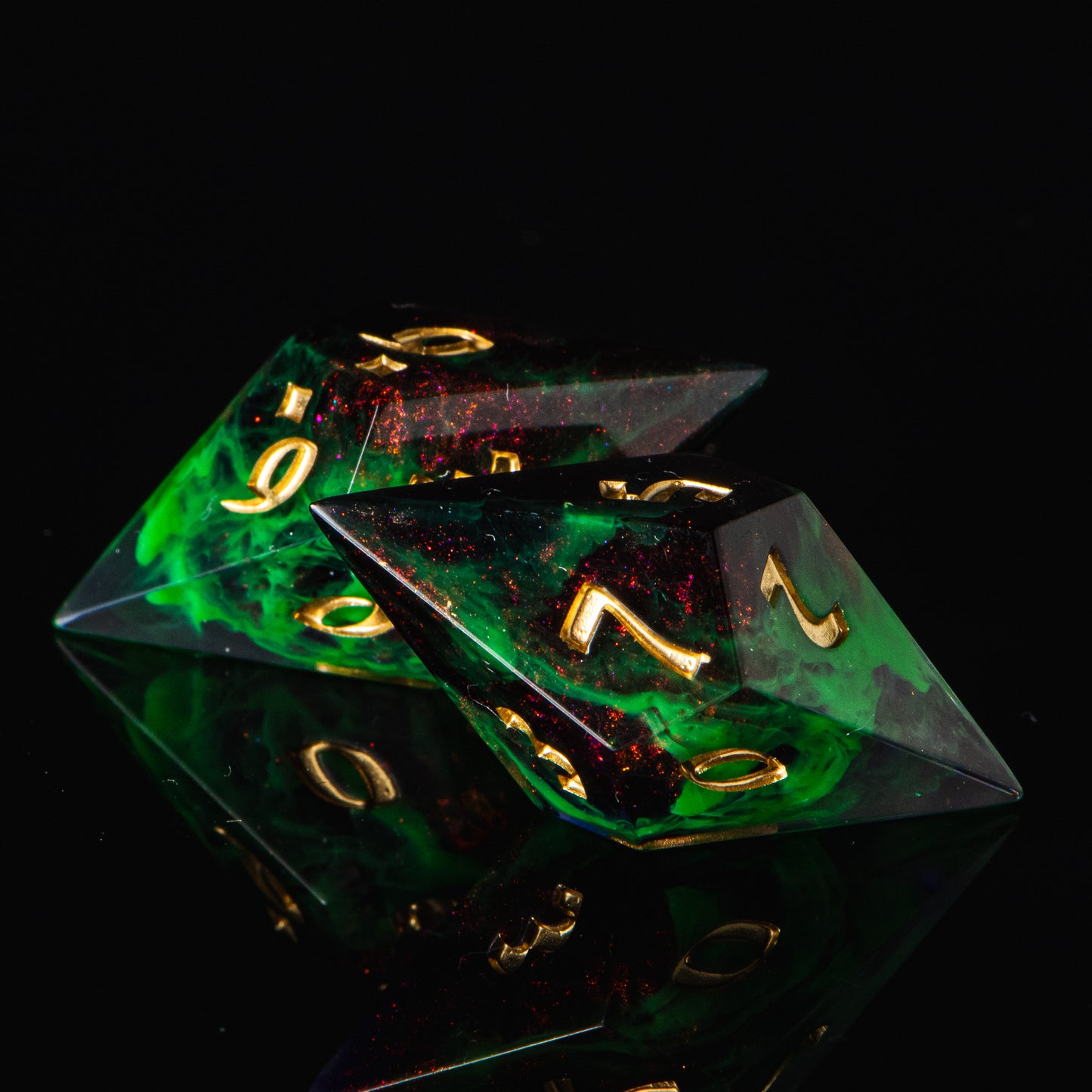 Acid Splash (UV reactive pair) /Signature Concept: Artistic Design Service & Handmade DnD Dice