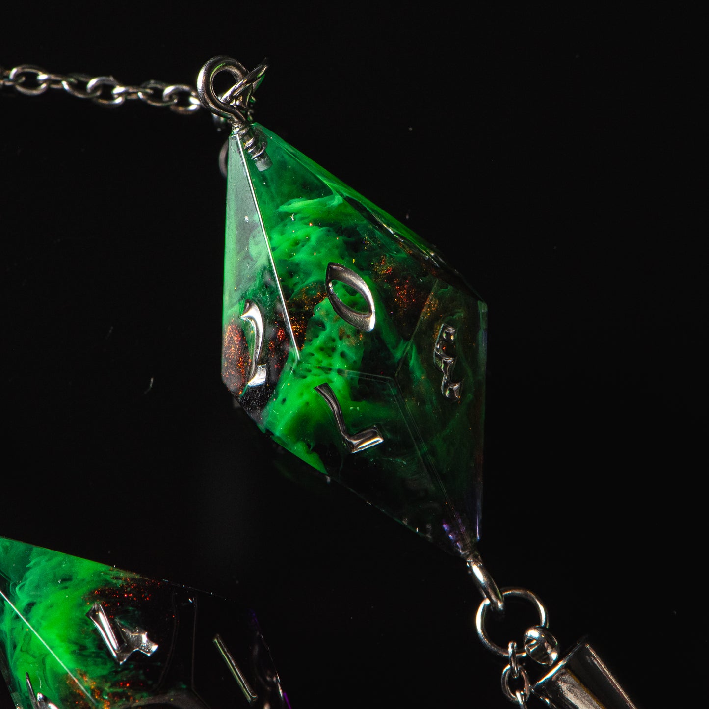 Toxic Storm (UV Glass Chain) /Signature Concept: Artistic Design Service & Handmade Dice on Glass Chain