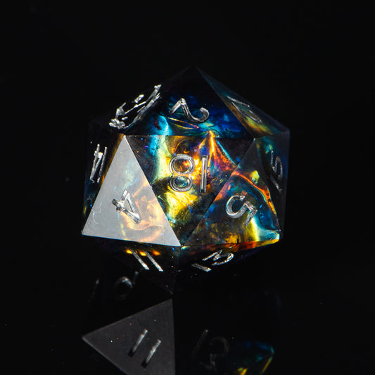 Velvet Fire (matte d20) /Signature Concept: Artistic Design Service & Handmade DnD Dice