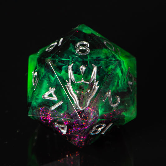 Toxic Storm (UV reactive d20) /Signature Concept: Artistic Design Service & Handmade DnD Dice